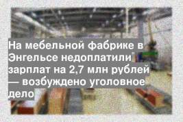 На мебельной фабрике в Энгельсе недоплатили зарплат на 2,7 млн рублей — возбуждено уголовное дело
